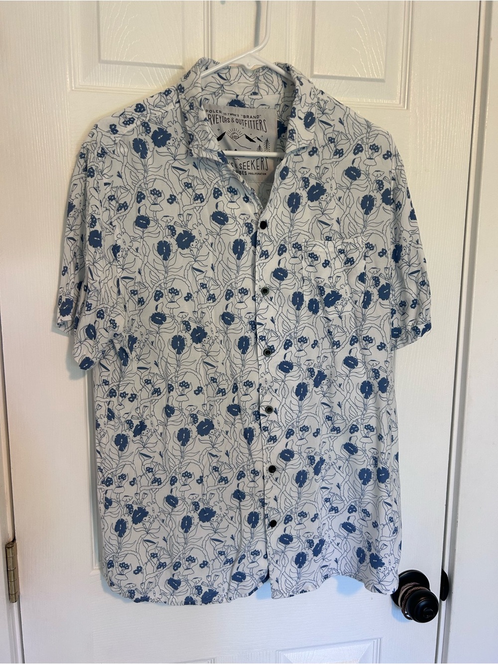 Poler White Shirt with Blue Floral Print